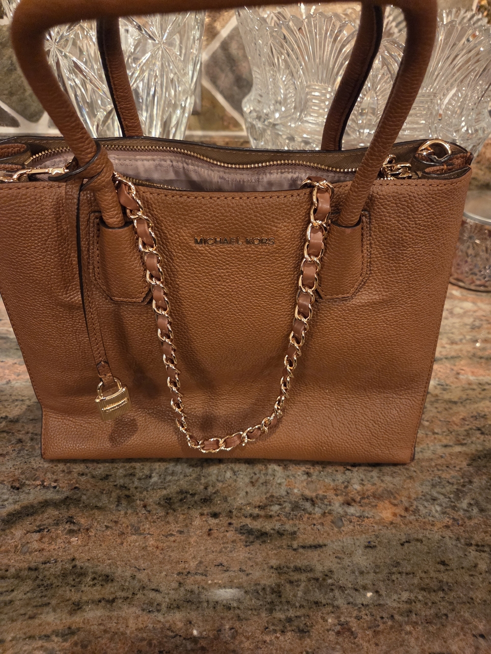 Michael Kors Tan Leather Chain-Accent Bag